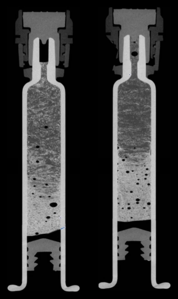 X-ray of syringe contents after five passes and after ten passes
